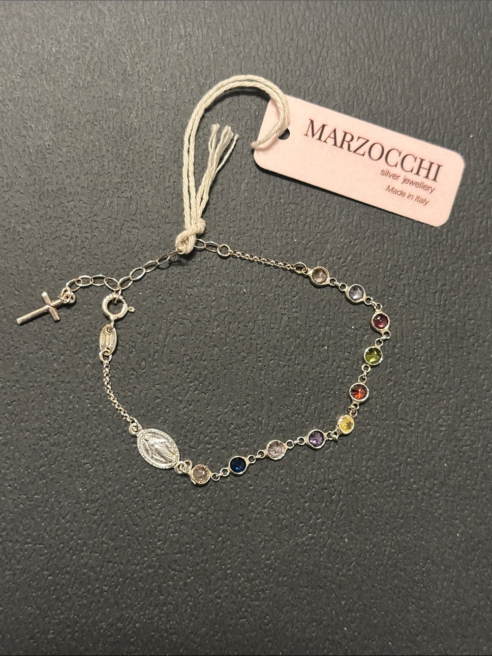 Silver 925 Multicolor Crystal Rosary Bracelet - Silver with Rainbow Stones